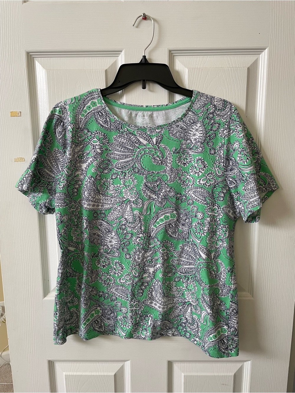 Talbots Green Paisley Short Sleeve Women’s Top xl - Picture 2 of 7